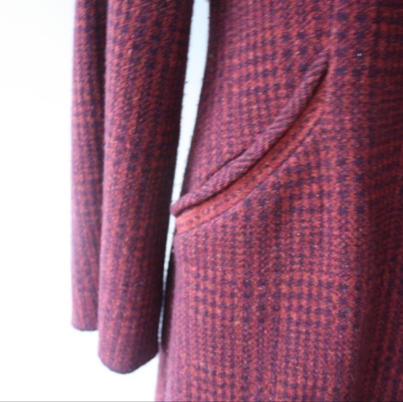 Dark Red Houndstooth Sweater Coat - Picture 3 of 4